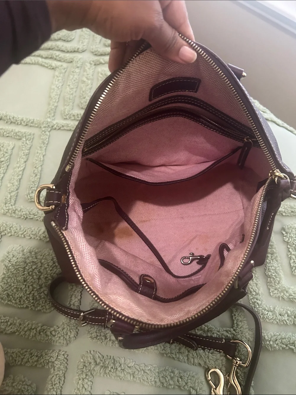 Dooney & Bourne Leather Satchel Handbag - eggplant purple